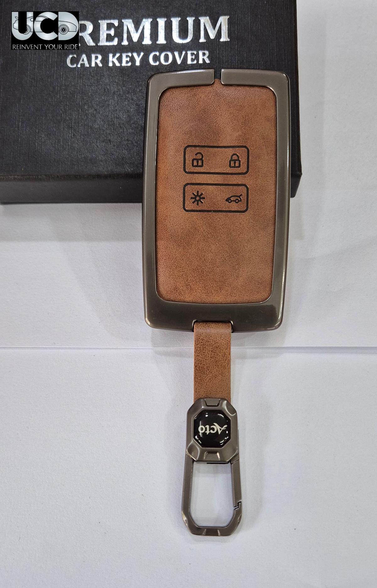 Metal Leather Car key cover with key chain Compatible With Renault