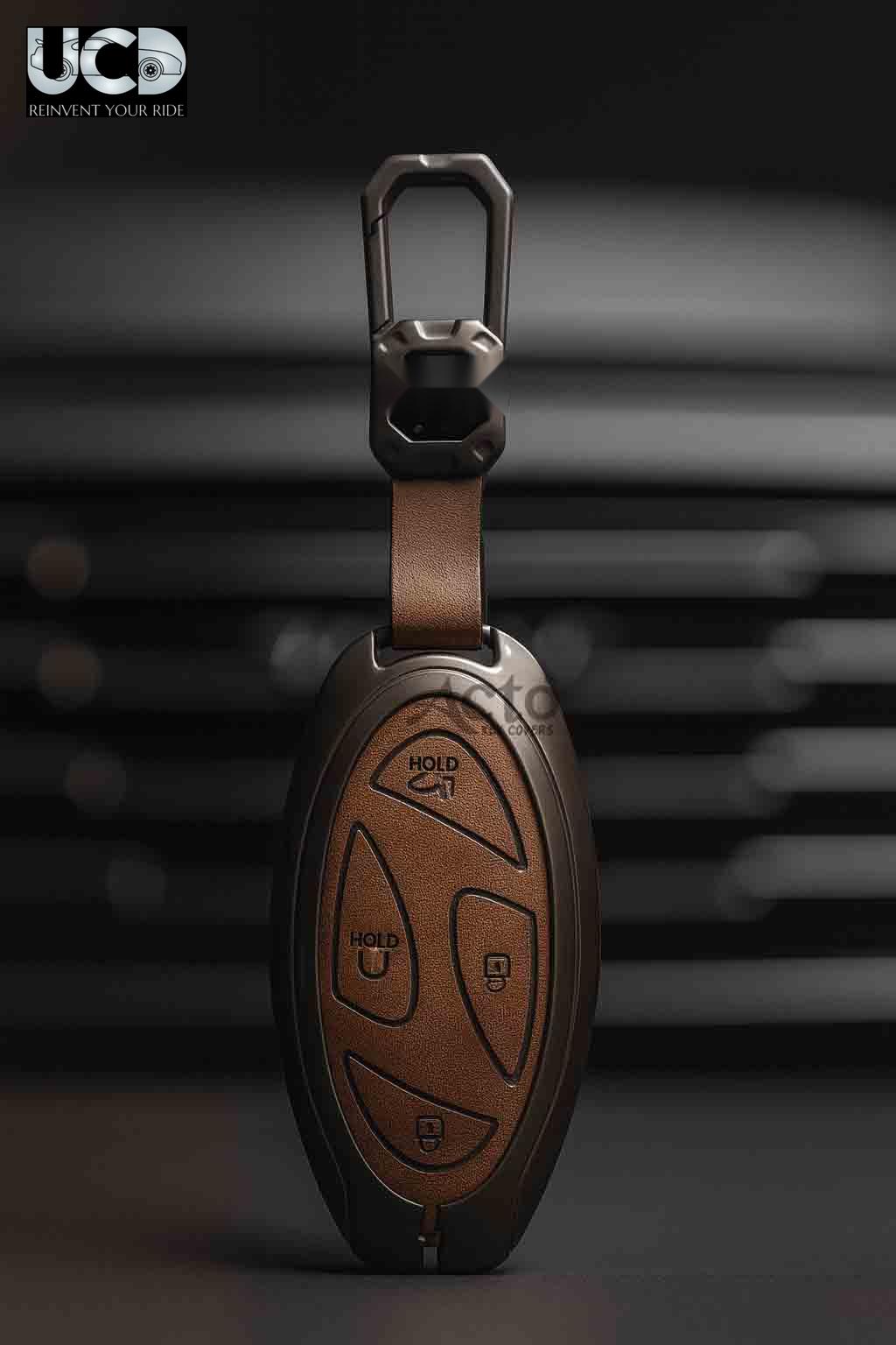 Metal Leather Car key cover with key chain Compatible with Hyundai Venue 2025+ 4 Button Smart Key Pack of 1 Pcs