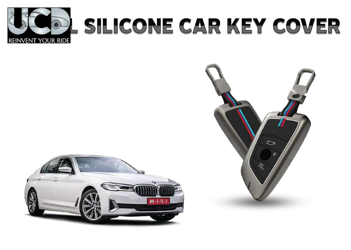 Car Key Cover Metal Silicone Compatible with BMW 5 Series