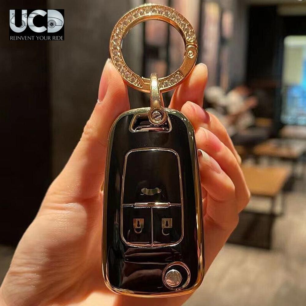 TPU Gold Series Car Key Cover With Diamond Key Ring For Chevrolet Cruze