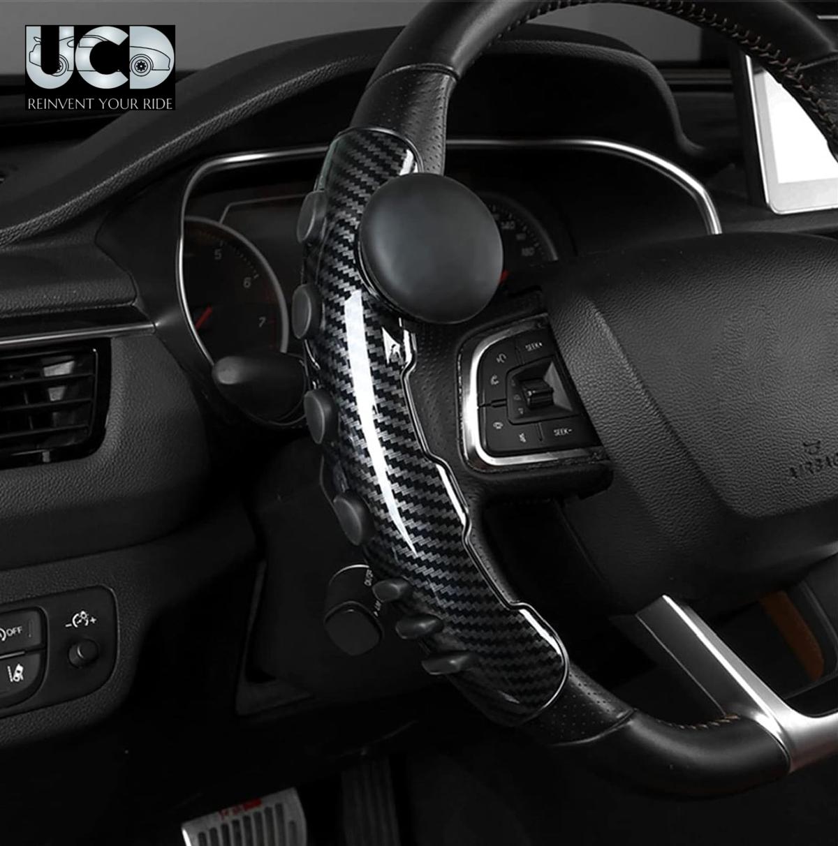 Car Anti Skid Non Slip Carbon Fiber Decoration with 3D Rubber Steering Wheel Booster Grip Covers Universal for All Cars - Set of 2 pcs