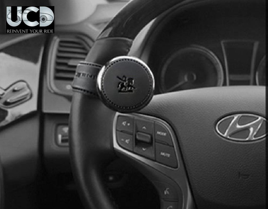 Onwheel Autoban Blacksuit Handmade Leather Hook Universal Power Handle Steering Wheel Spinner Knob In Matt Black