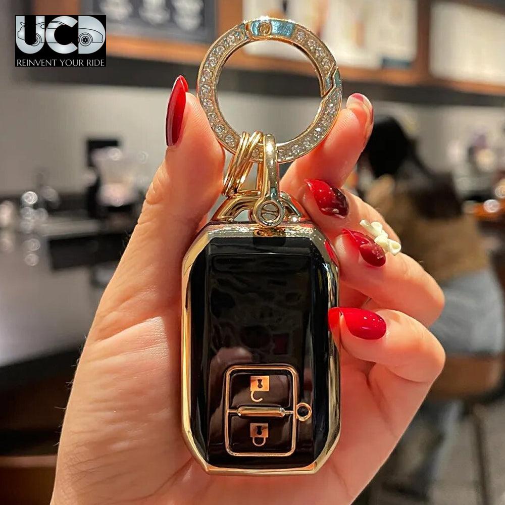 TPU Gold Series Car Key Cover With Diamond Key Ring For Suzuki New Baleno
