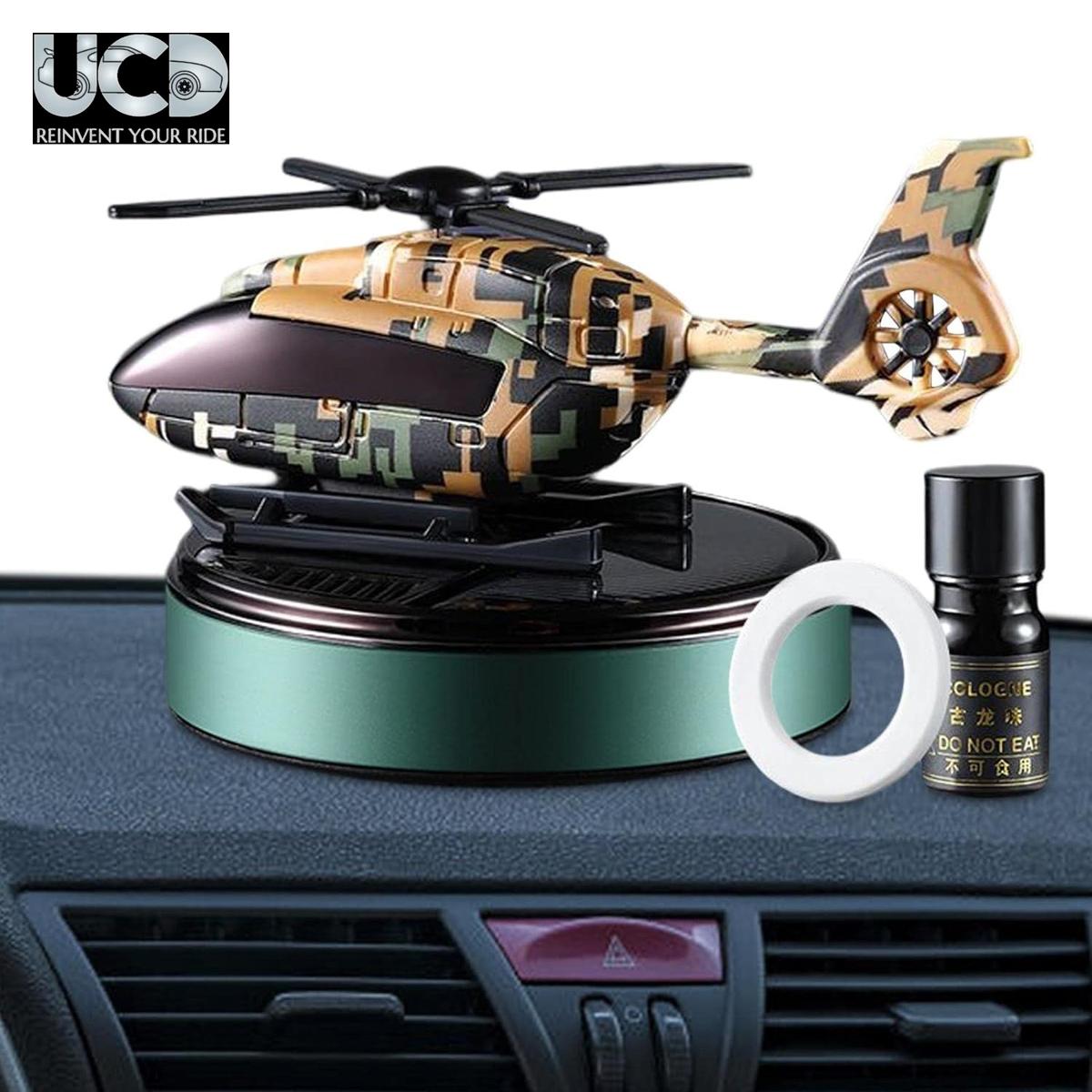 Premium Decorative Solar Military Helicopter Automatic Rotation Solar Car Air Freshener Powered Perfume