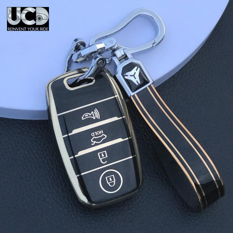 TPU Gold Series Car Key Cover With TPU Gold Key Chain For Kia Seltos