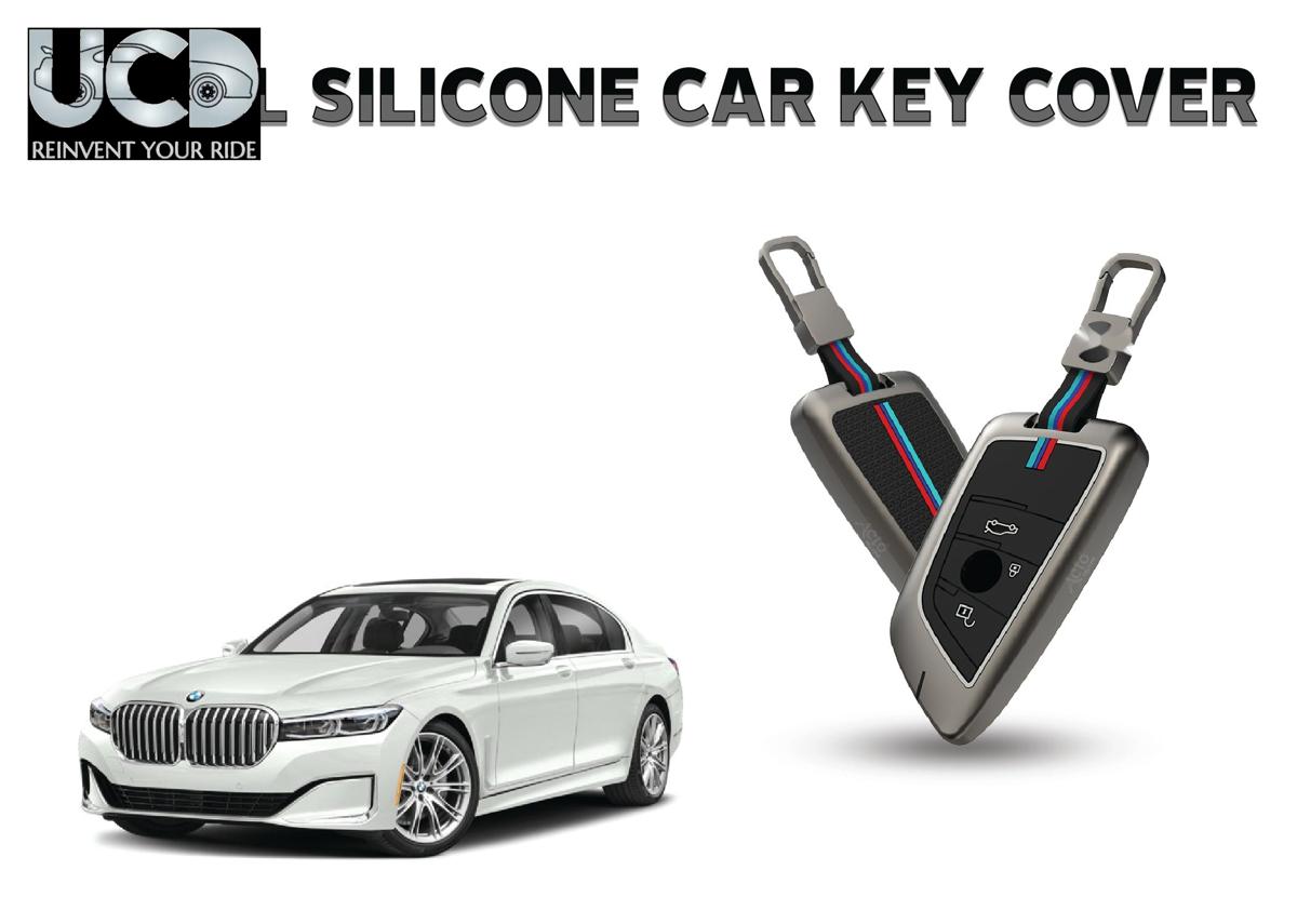 Car Key Cover Metal Silicone Compatible with BMW 7 Series
