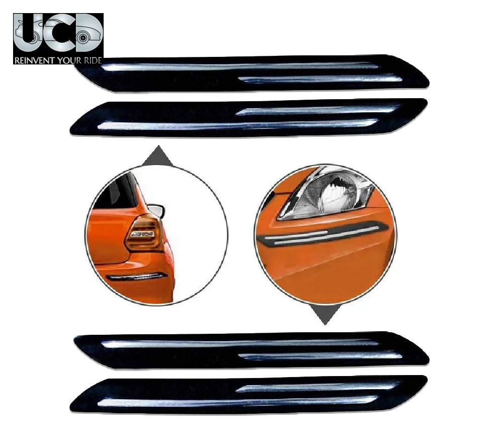 Car Bumper Protector Black Rubber with Double Chrome line Compatible with all Cars Set of 4 Pcs