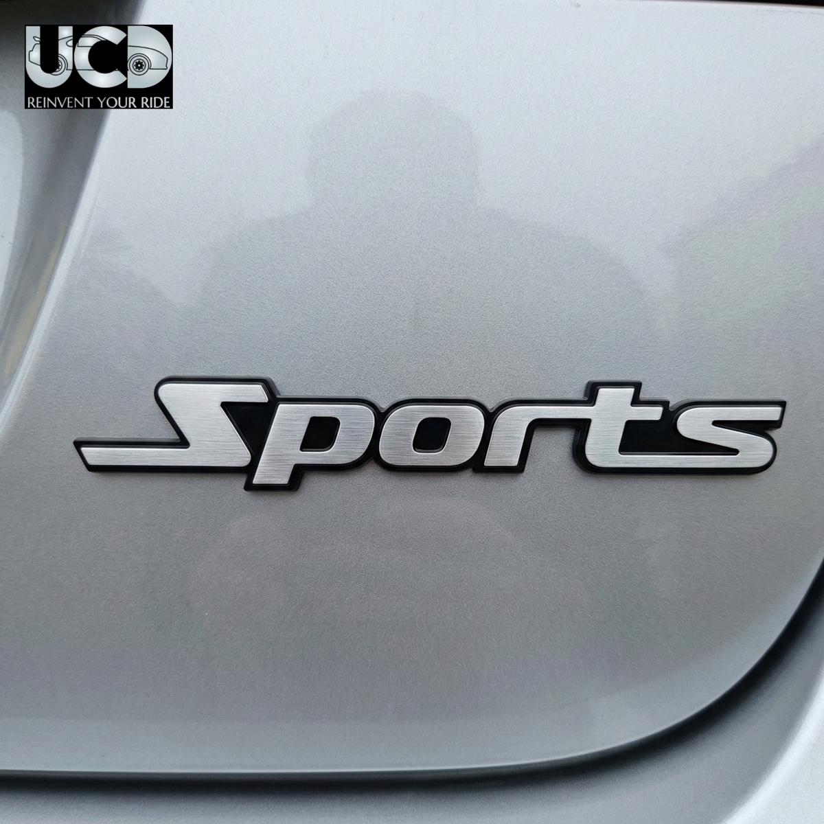 Urban Car Decor 3D Metal SPORTS Car Badge Emblem Sticker | Premium Aluminum Alloy Chrome SPORTS Logo Decal | Self-Adhesive Metallic Badge for Car, Bike & SUV Exterior | Stylish Auto Styling Accessory