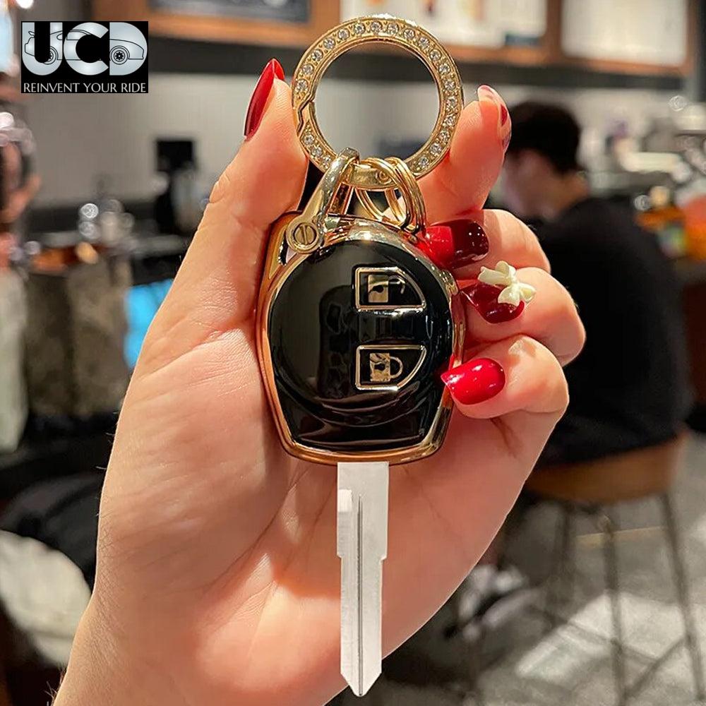 TPU Gold Series Car Key Cover With Diamond Key Ring For Suzuki Ignis