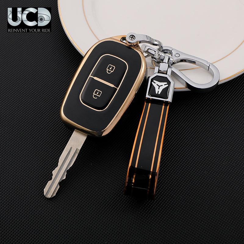 TPU Gold Series Car Key Cover With TPU Gold Key Chain For Renault Triber