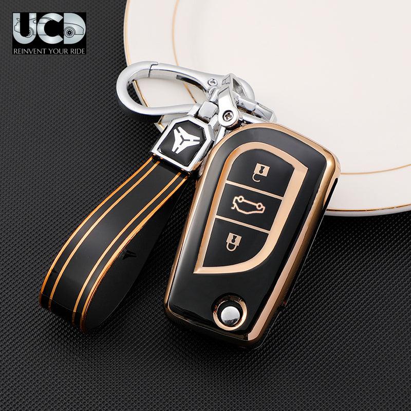 TPU Gold Series Car Key Cover With TPU Gold Key Chain For Toyota Corolla Altis