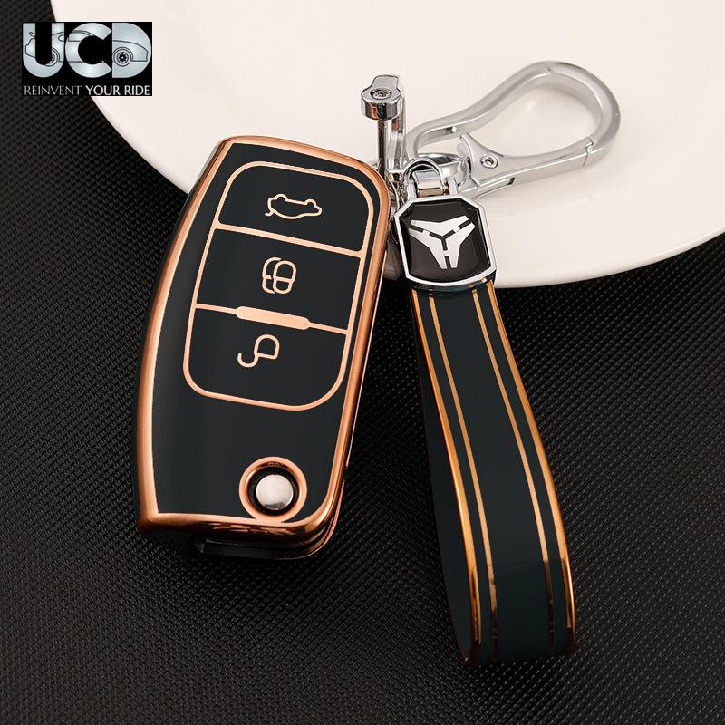 TPU Gold Series Car Key Cover With TPU Gold Key Chain For Ford Ecosport