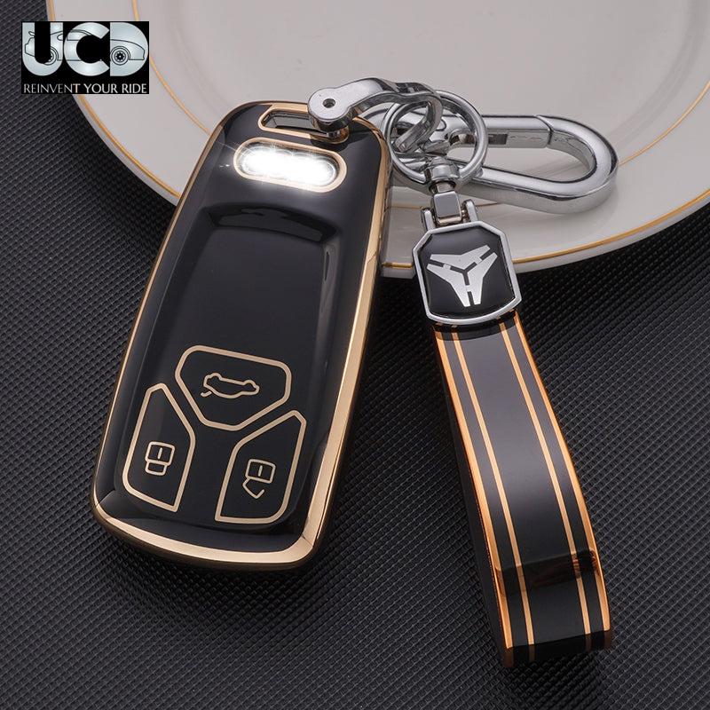 TPU Gold Series Car Key Cover With TPU Gold Key Chain For Audi Q5