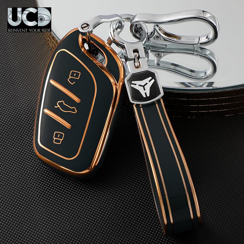 TPU Gold Series Car Key Cover With TPU Gold Key Chain For MG ZS