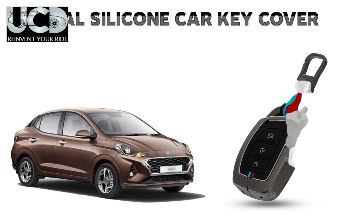 Car Key Cover Metal Silicone Compatible with Hyundai Aura
