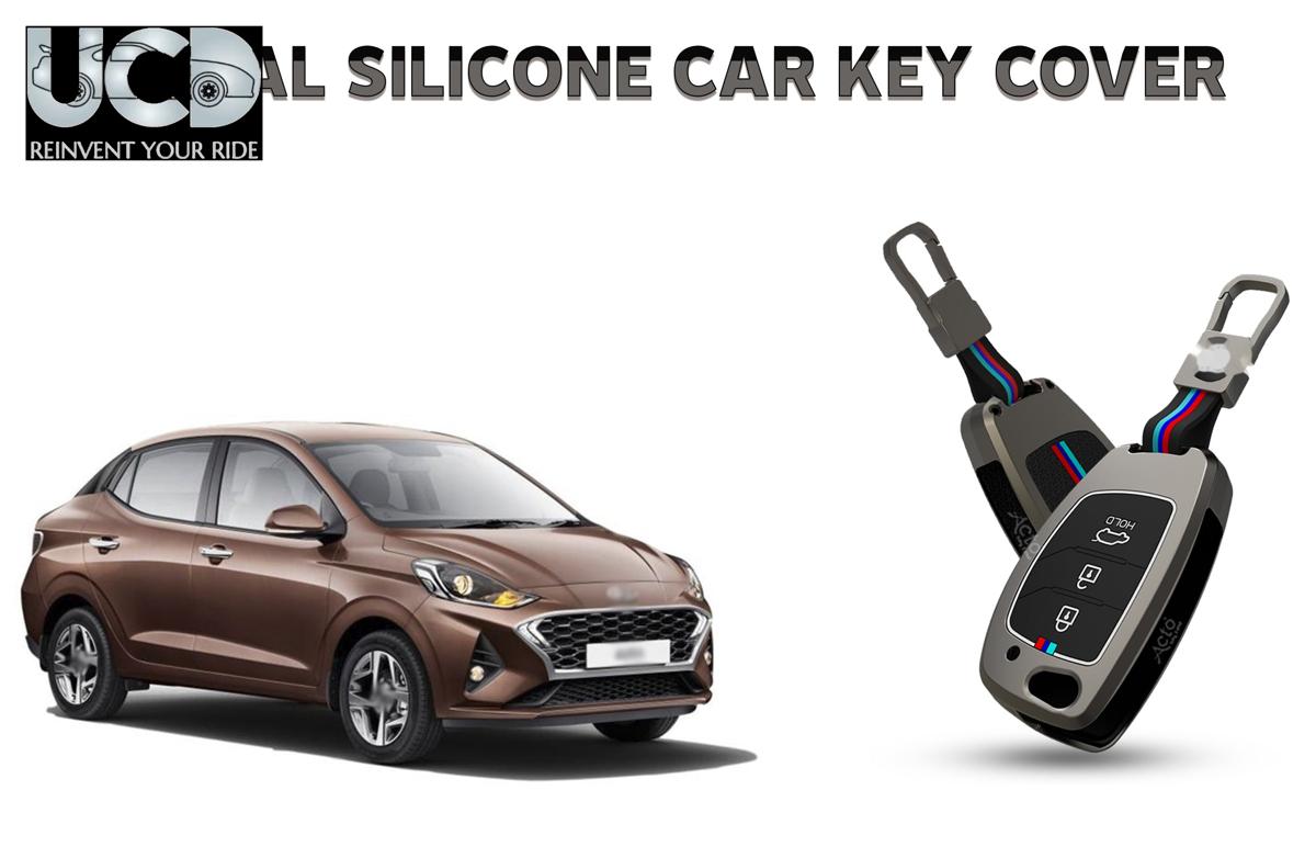 Car Key Cover Metal Silicone Compatible with Hyundai Aura