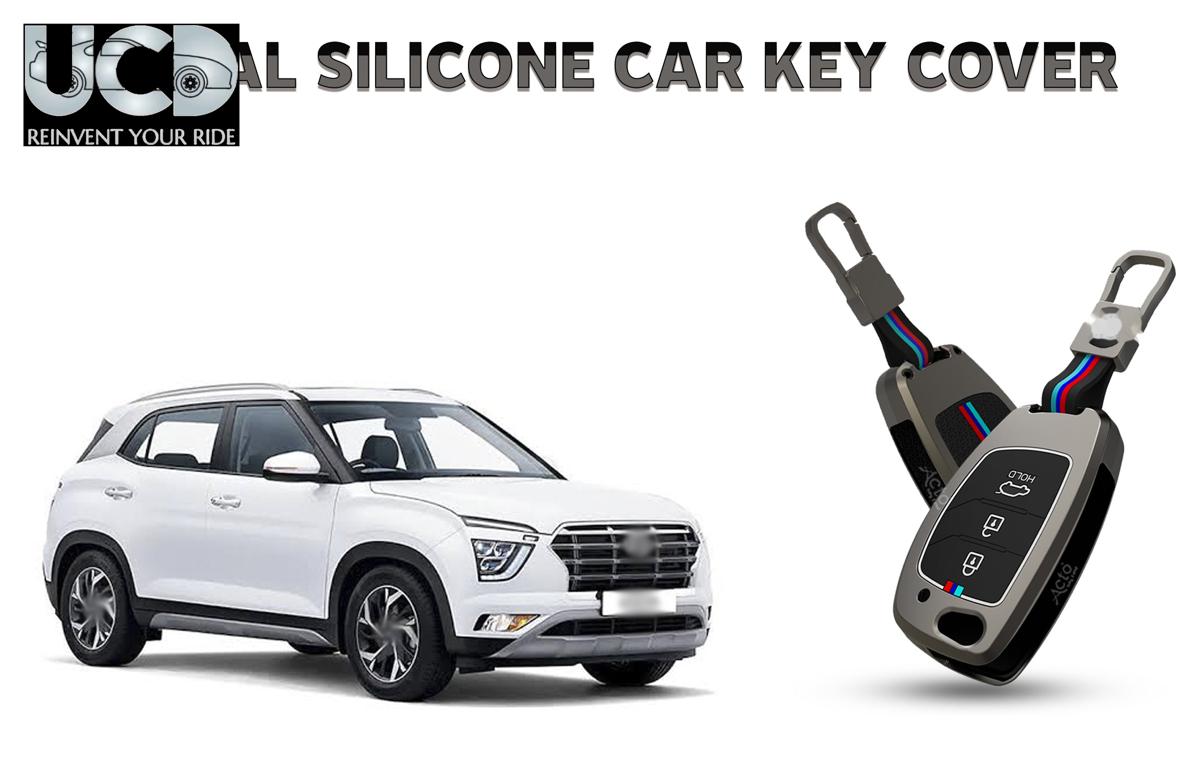 Car Key Cover Metal Silicone Compatible with Hyundai Creta