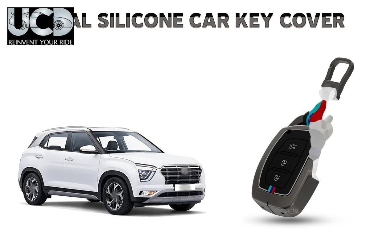 Car Key Cover Metal Silicone Compatible with Hyundai Creta