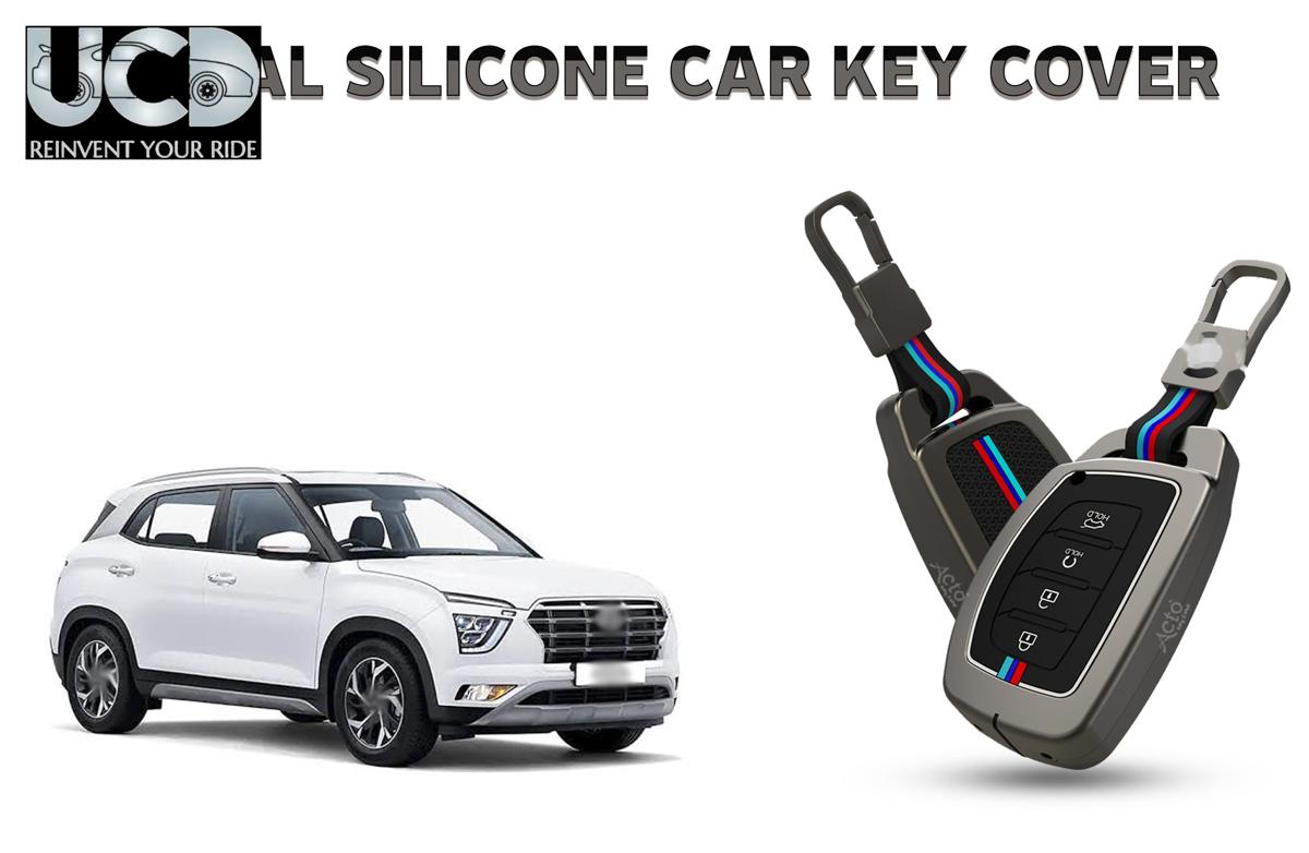 Car Key Cover Metal Silicone Compatible with Hyundai Creta