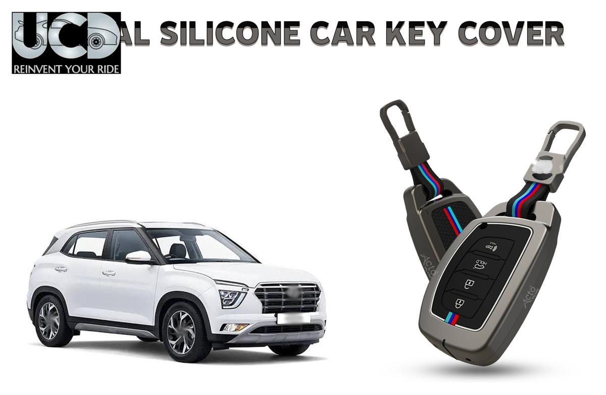 Car Key Cover Metal Silicone Compatible with Hyundai Creta