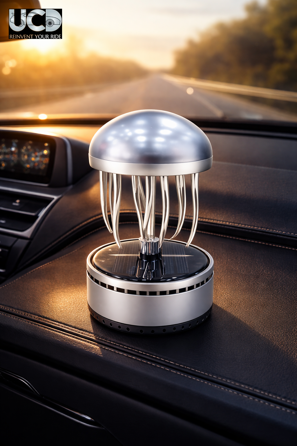 Solar Powered Rotating Fountain Showpiece with Aroma Diffuser Bottle – Romantic Dashboard & Home Decor