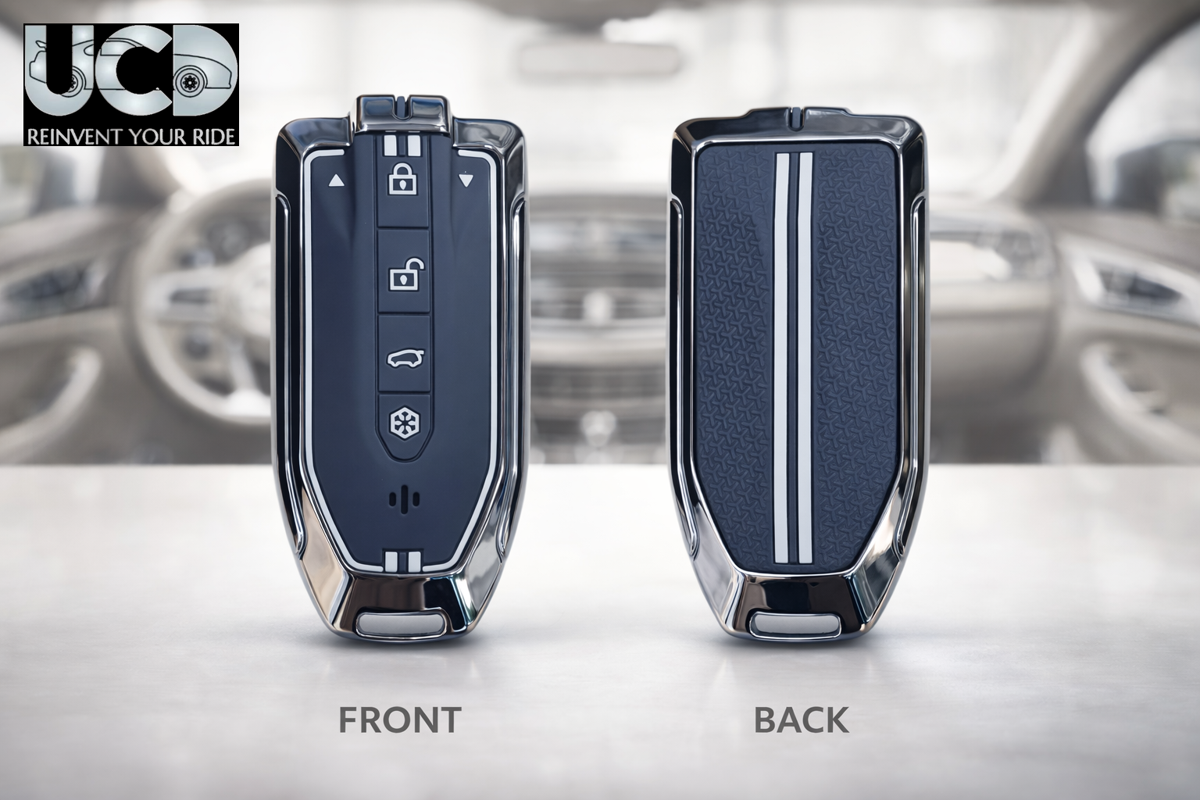 Metal Sapphire Key Cover and Key chain Compatible with Mahindra BE-6, XEV 9E, 7XO 6-Button Smart Key Pack of 1 (Glow in the Night)