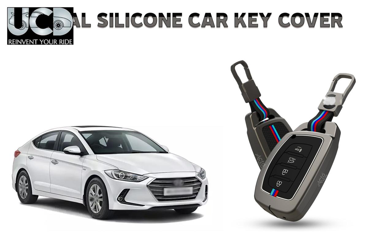 Car Key Cover Metal Silicone Compatible with Hyundai Elantra