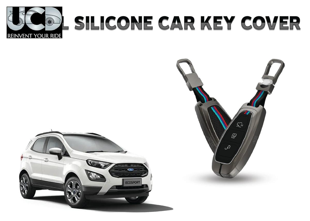Car Key Cover Metal Silicone Compatible with Ford Ecosport