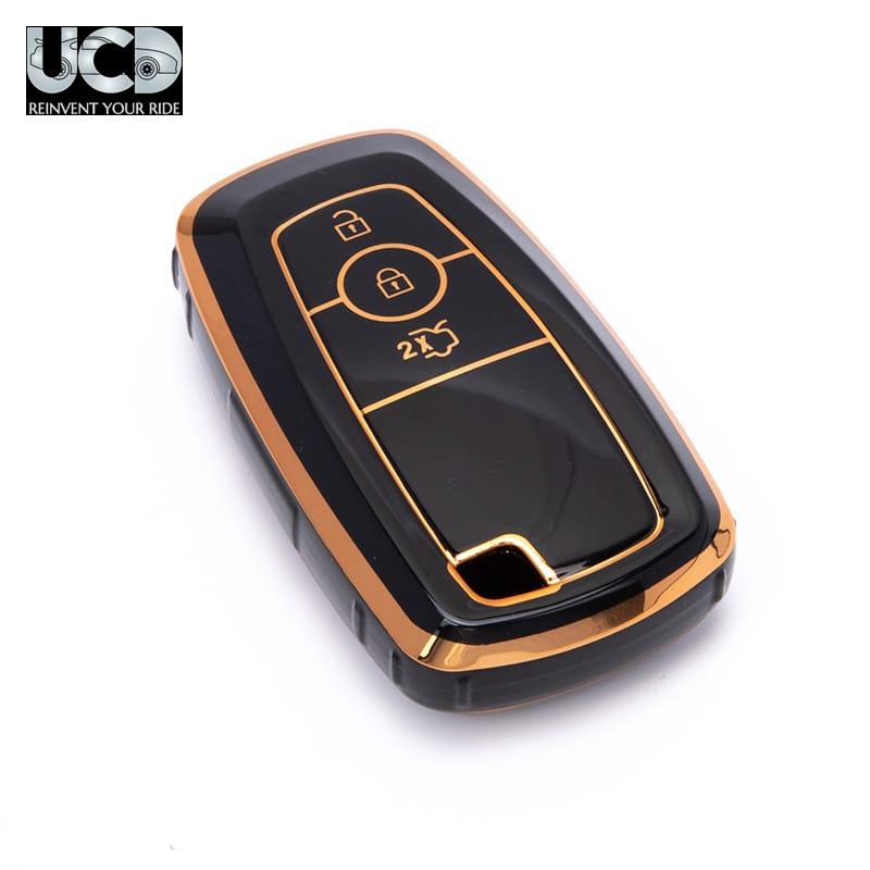 TPU Gold Series Car Key Cover With TPU Gold Key Chain For Ford Figo