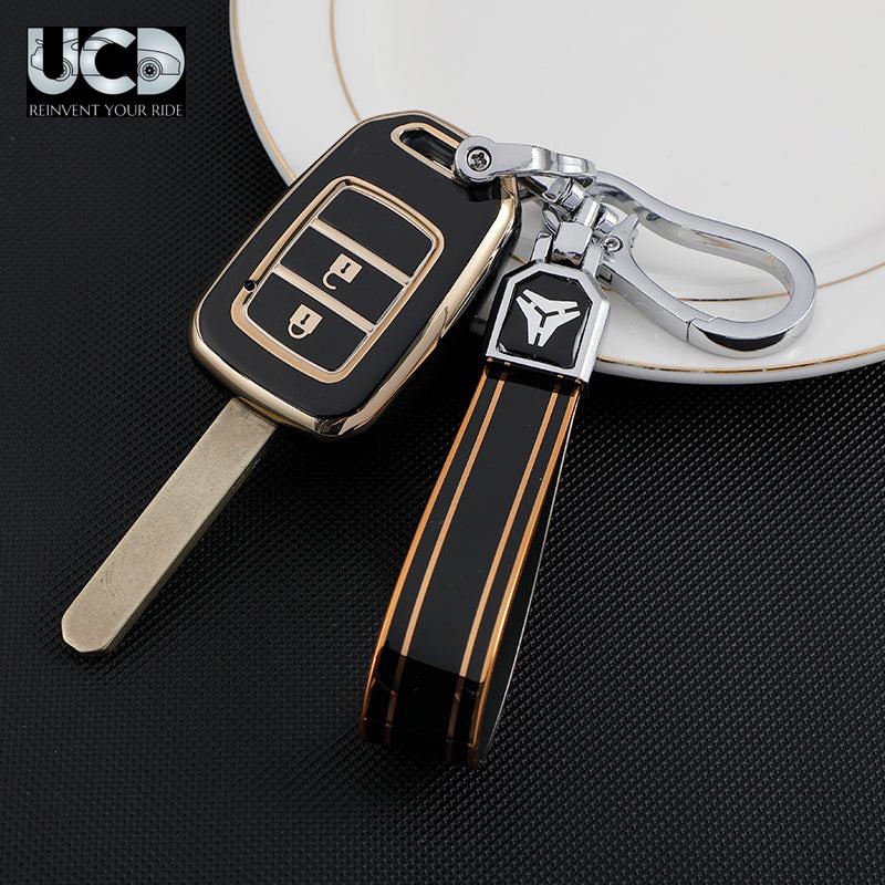 TPU Gold Series Car Key Cover With TPU Gold Key Chain For Honda Brio