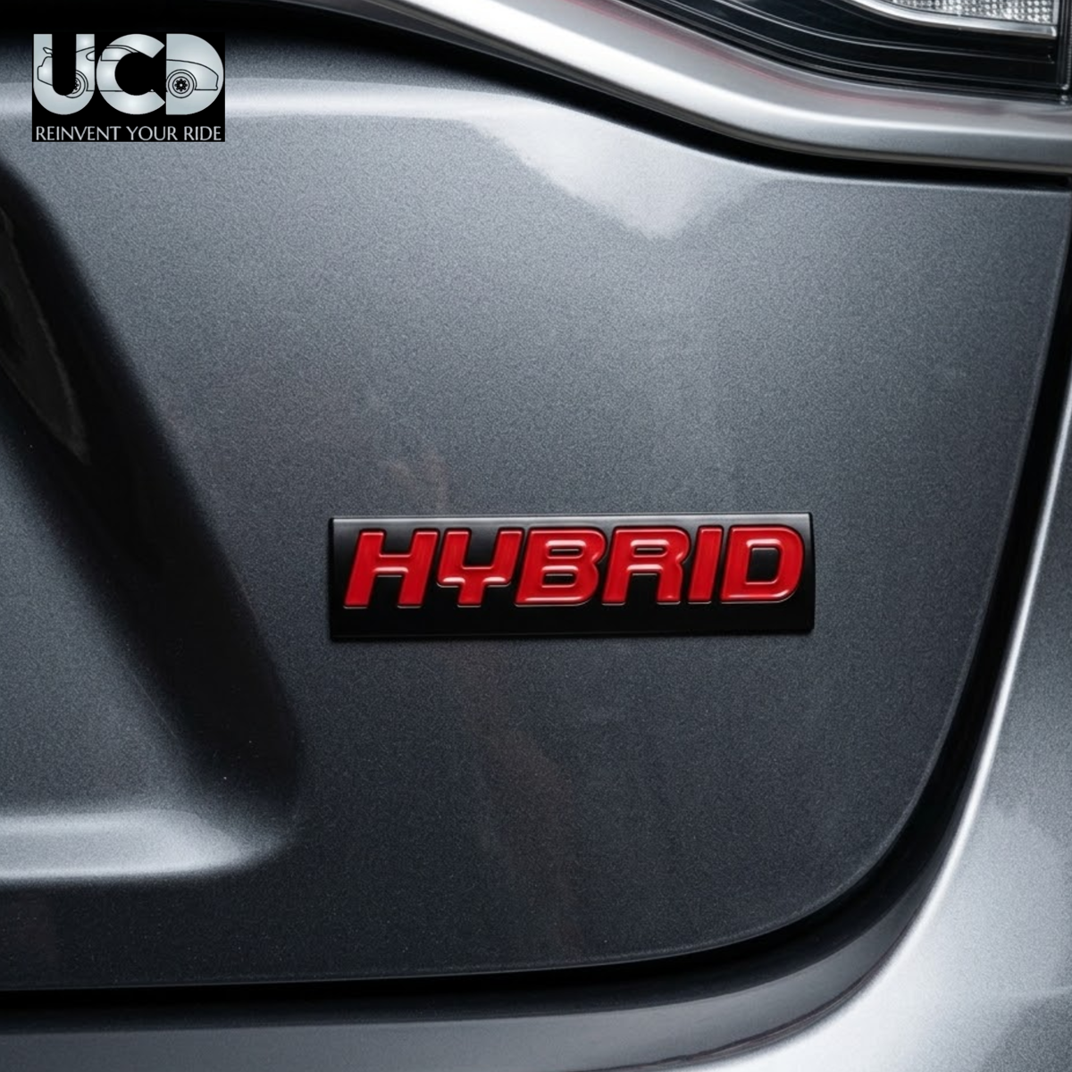 Urban Car Decor 3D Metal Hybrid Car Badge Emblem Sticker | Aluminum Alloy Hybrid Logo Decal | Self-Adhesive Car & Bike Exterior Decoration | Premium Metallic Auto Styling
