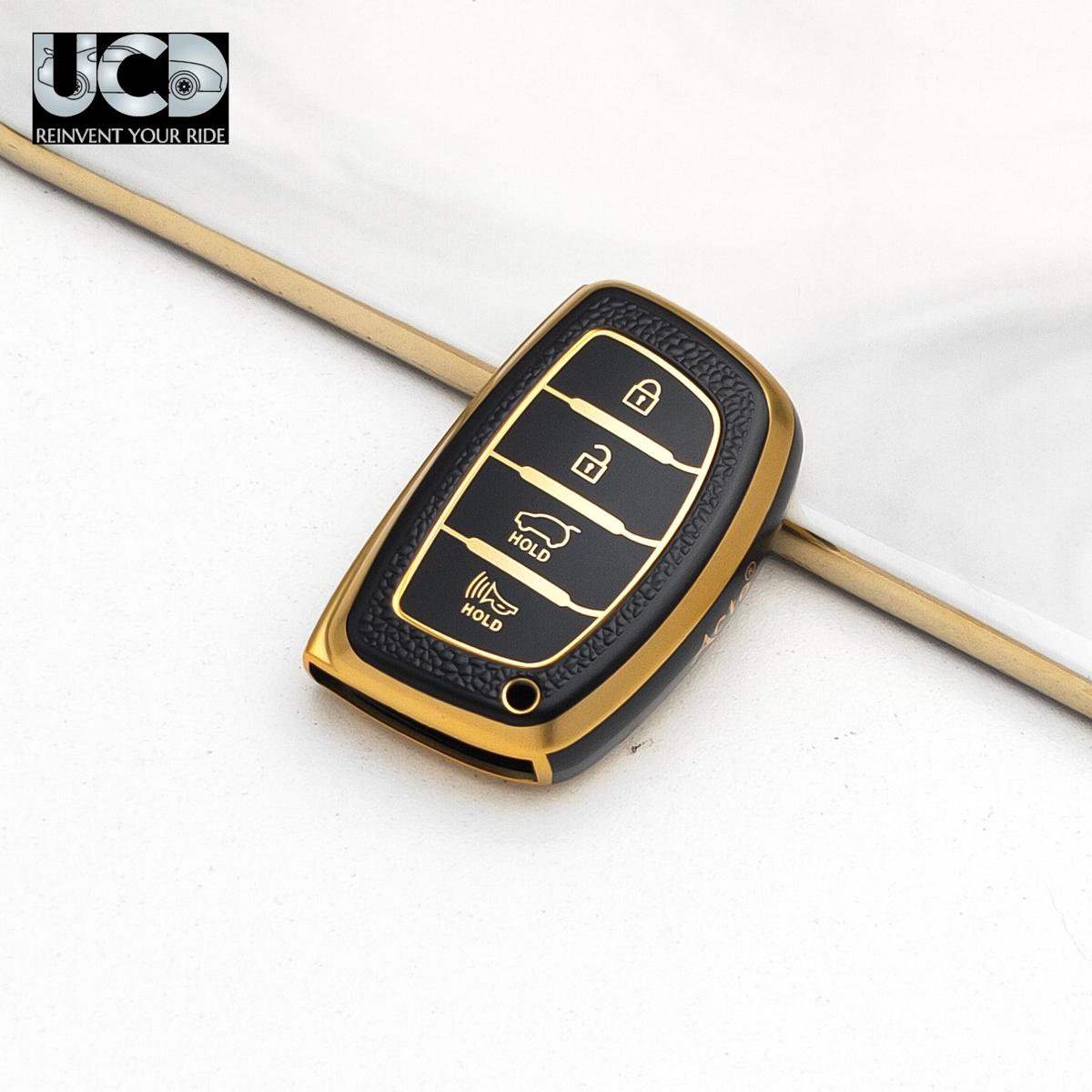 Car Key Cover TPU Leather Grain With Key Chain For Hyundai Venue