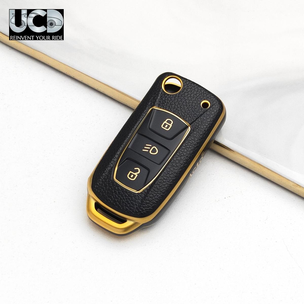 Car Key Cover TPU Leather Grain With Key Chain For TATA Nexon