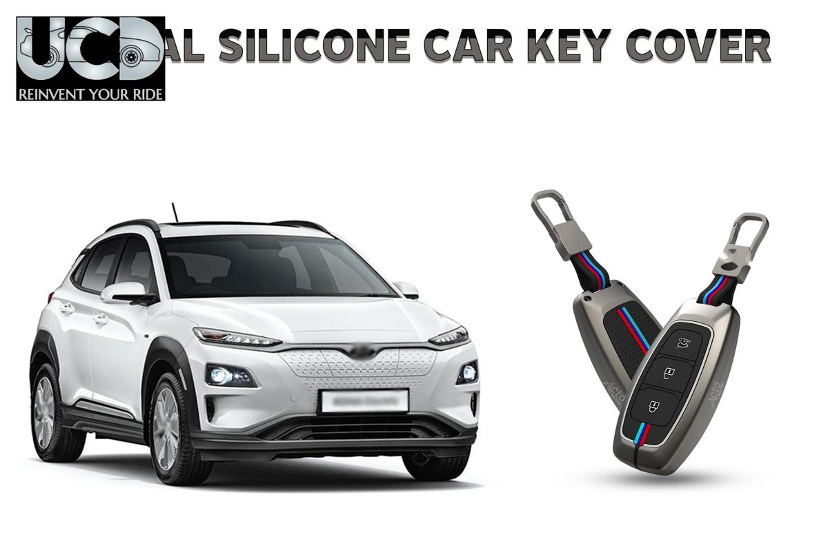 Car Key Cover Metal Silicone Compatible with Hyundai Kona Electric