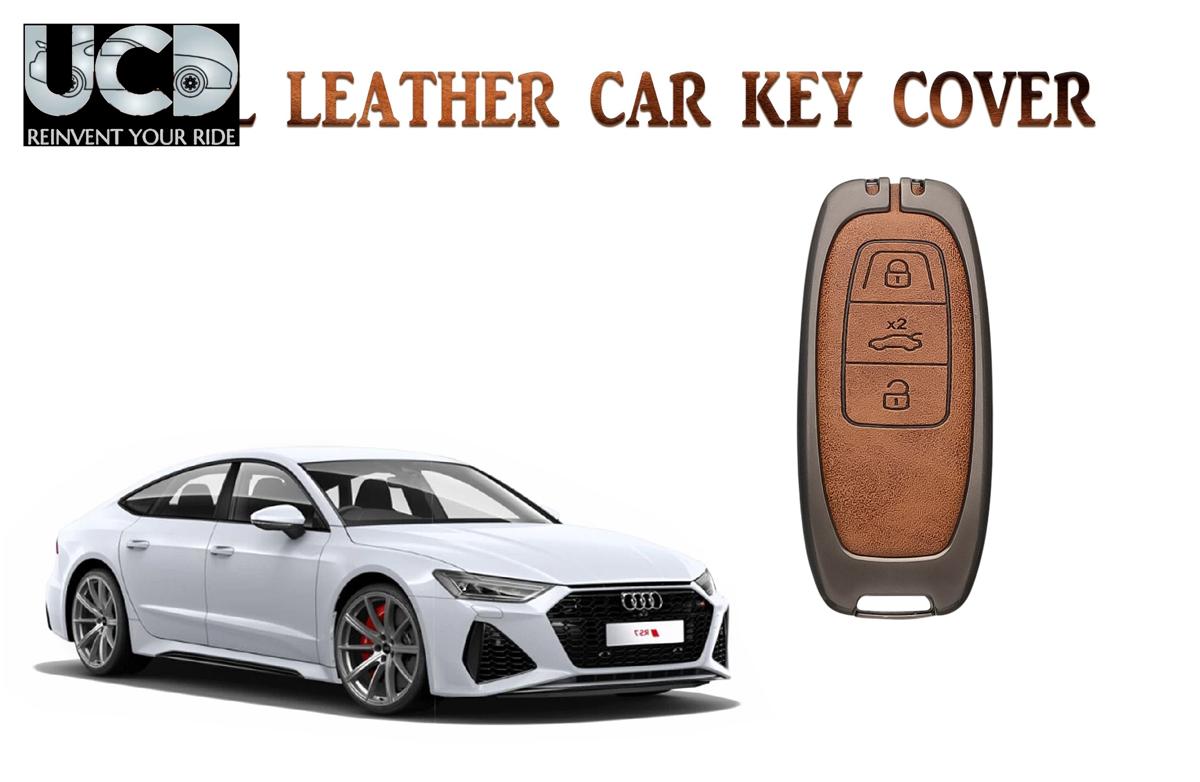 Metal Leather Car key cover with key chain Compatible With Audi RS