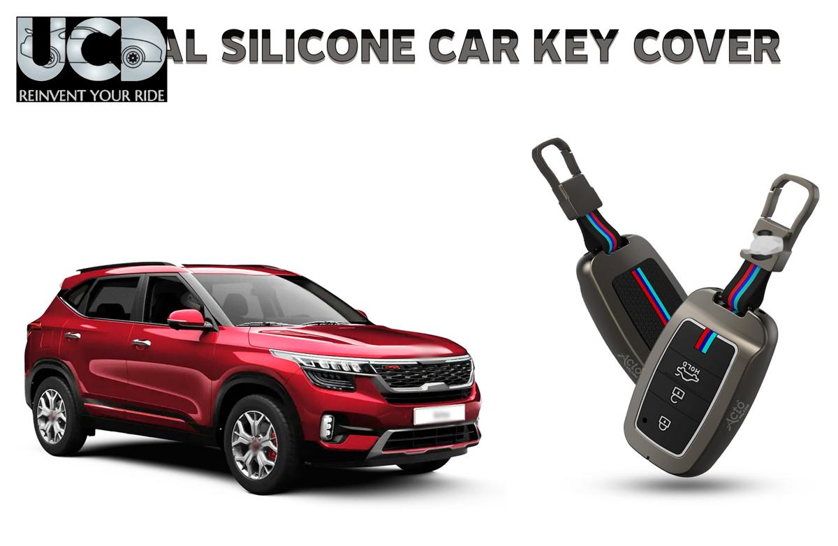 Car Key Cover Metal Silicone Compatible with Kia Seltos