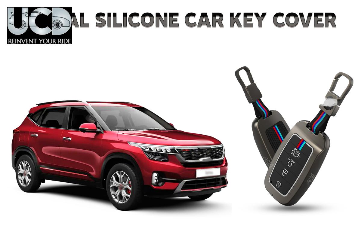 Car Key Cover Metal Silicone Compatible with Kia Seltos