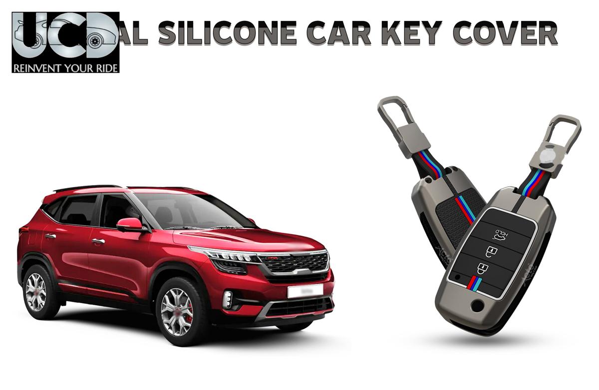 Car Key Cover Metal Silicone Compatible with Kia Seltos