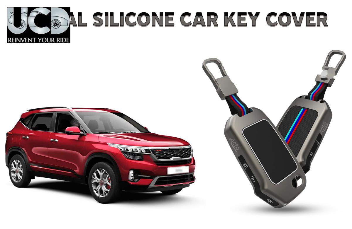 Car Key Cover Metal Silicone Compatible with Kia Seltos
