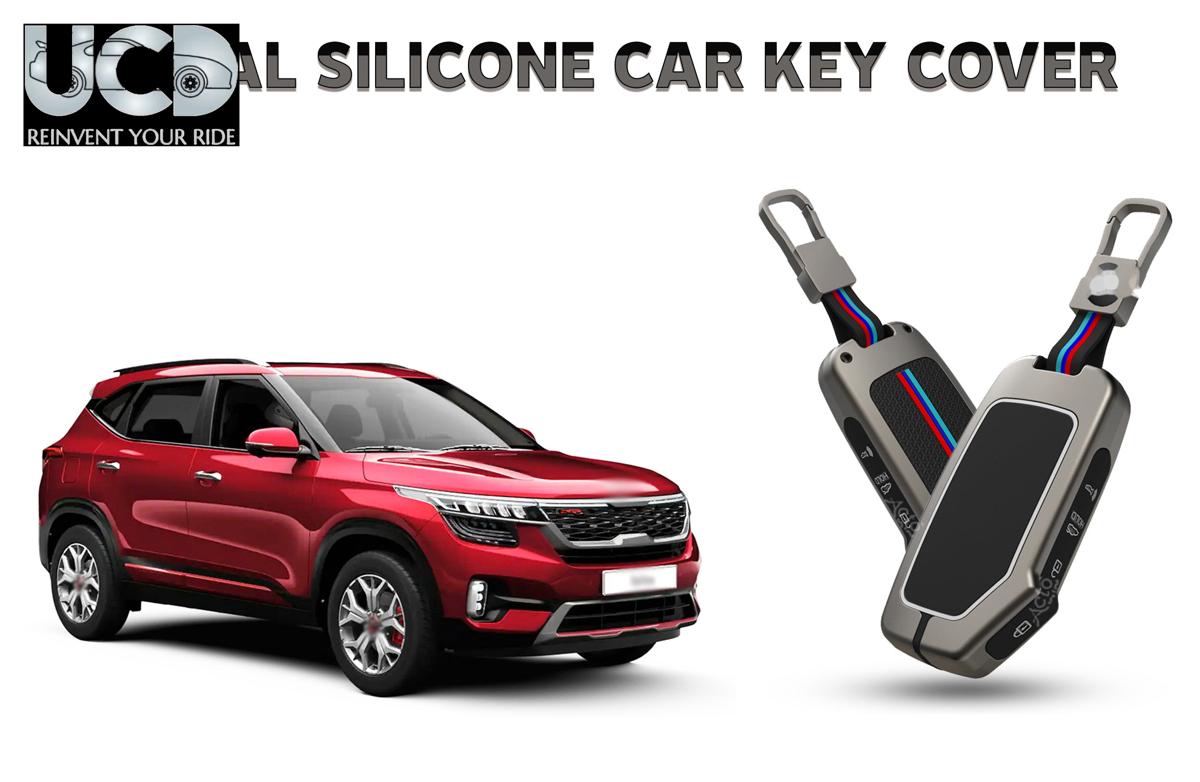 Car Key Cover Metal Silicone Compatible with Kia Seltos
