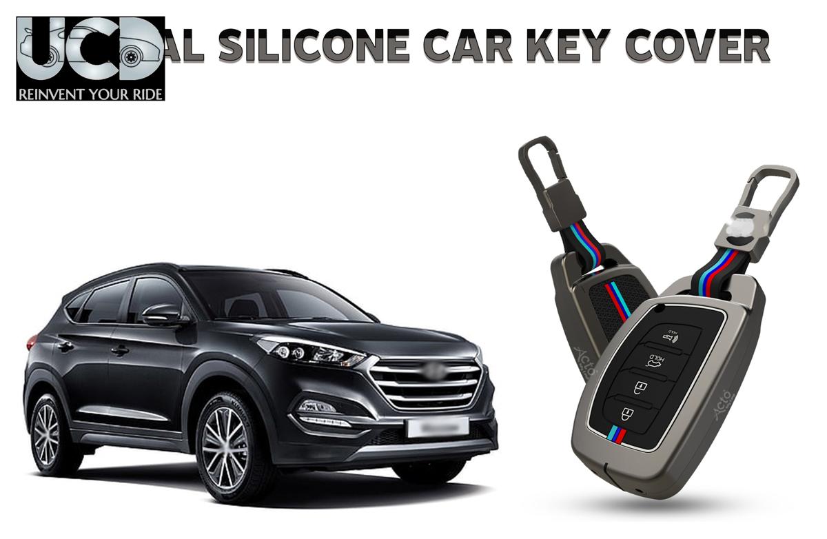 Car Key Cover Metal Silicone Compatible with Hyundai Tucson