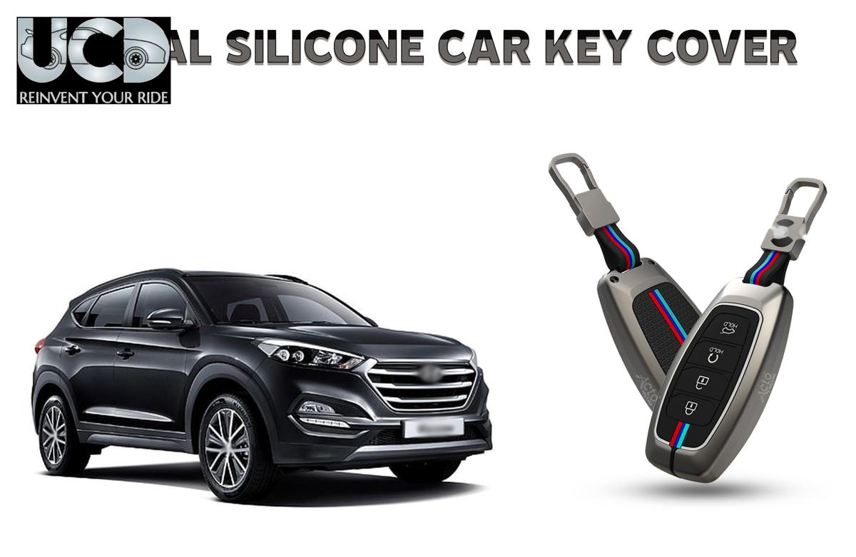 Car Key Cover Metal Silicone Compatible with Hyundai Tucson