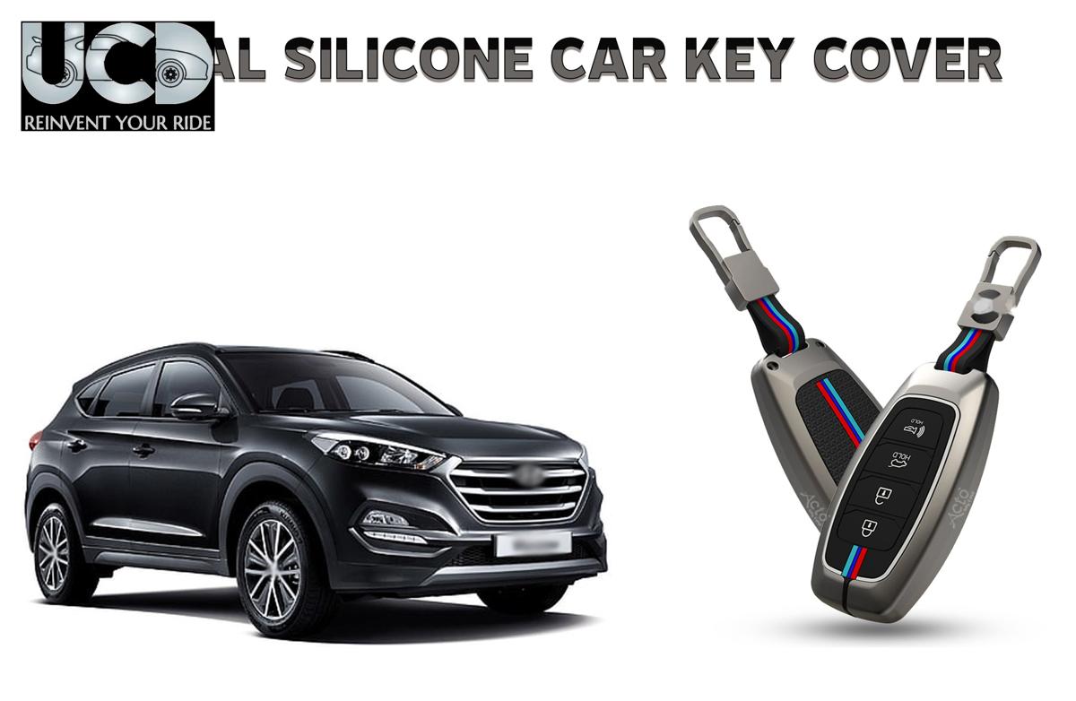 Car Key Cover Metal Silicone Compatible with Hyundai Tucson