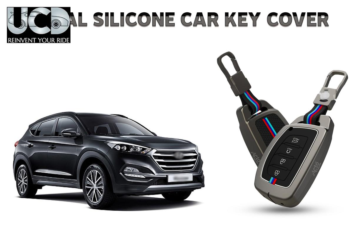 Car Key Cover Metal Silicone Compatible with Hyundai Tucson