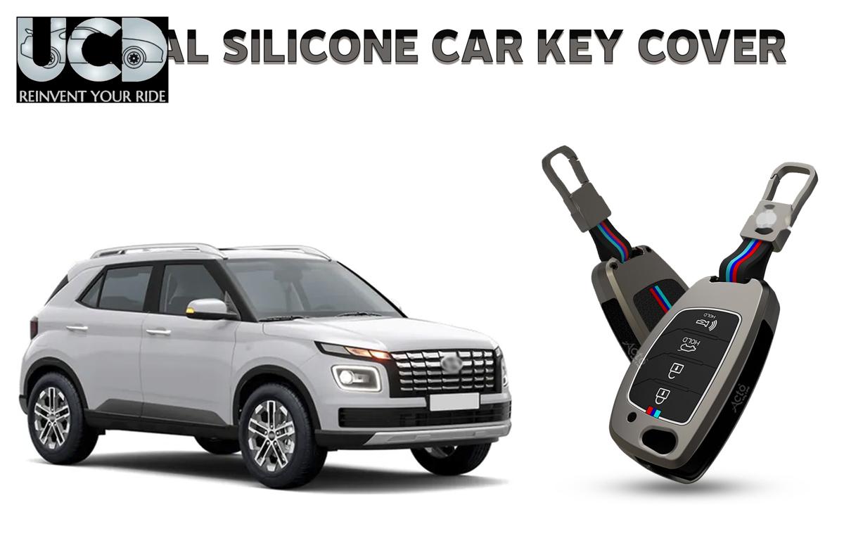Car Key Cover Metal Silicone Compatible with Hyundai Venue