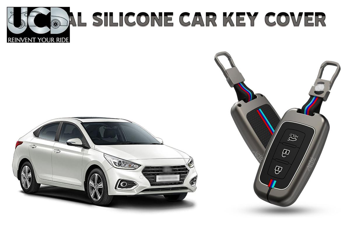 Car Key Cover Metal Silicone Compatible with Hyundai Verna Fluidic
