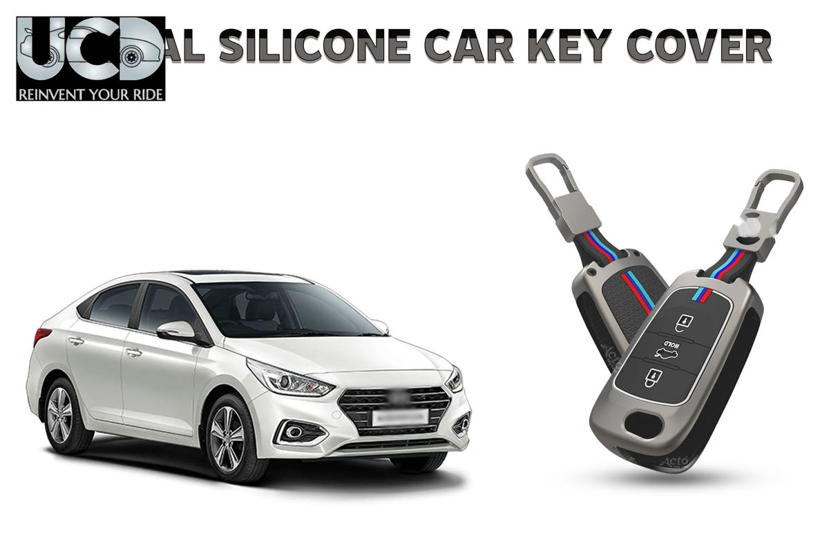 Car Key Cover Metal Silicone Compatible with Hyundai Verna Fluidic
