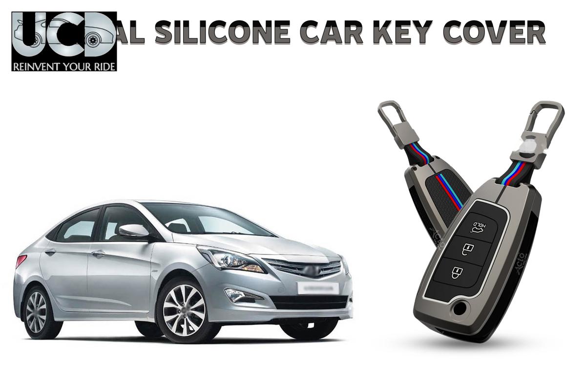 Car Key Cover Metal Silicone Compatible with Hyundai Verna