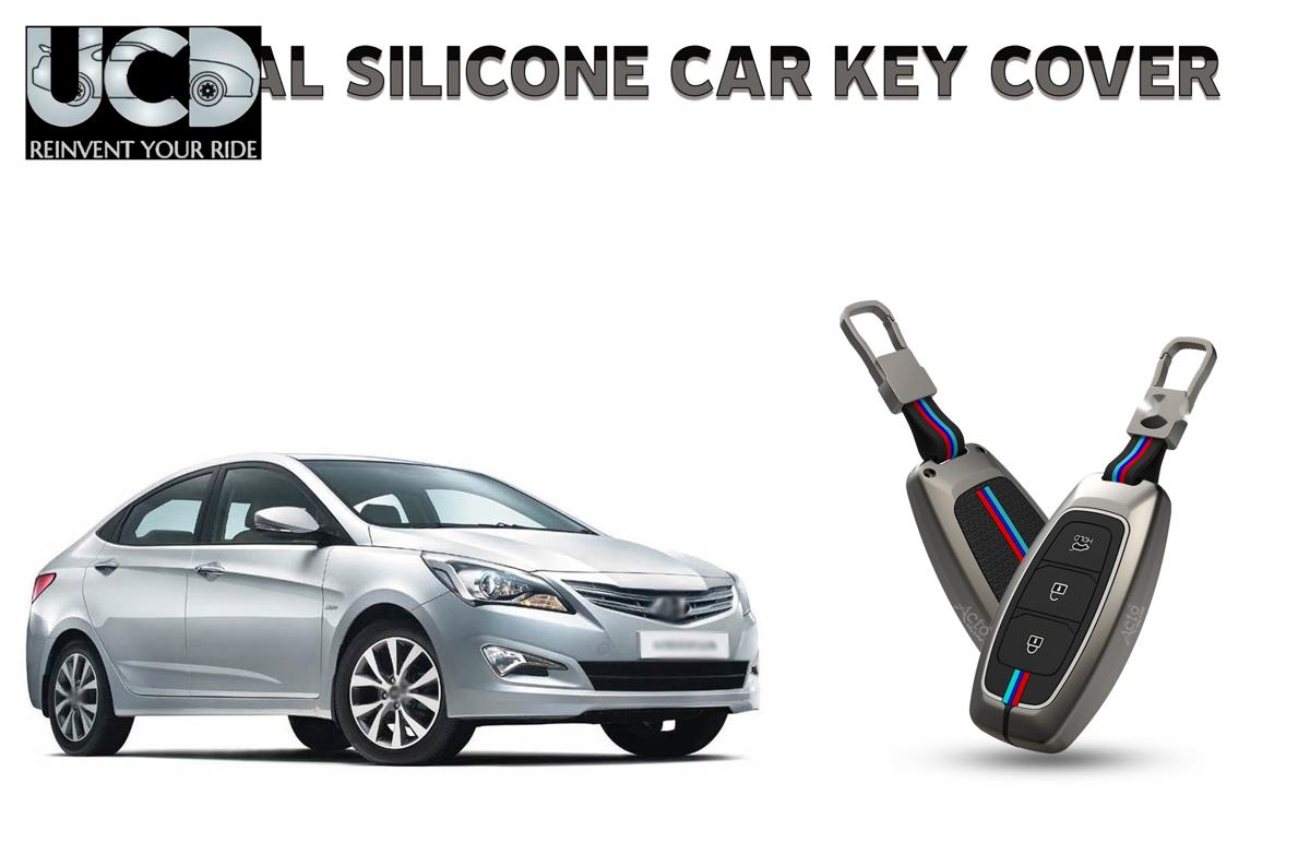 Car Key Cover Metal Silicone Compatible with Hyundai Verna
