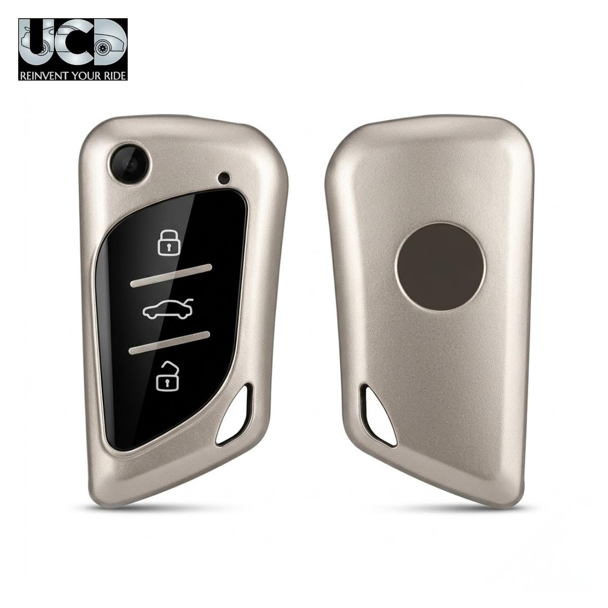 Chromium Gun Series Car Key Cover Compatible with Xhorse Duplicate Key 3 Button Flip Key | Premium Chrome Finish Hard Case | 360° Protection | Scratch Resistant | Keychain Included (Pack of 1)
